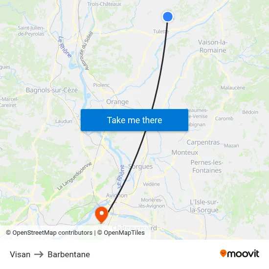 Visan to Barbentane map