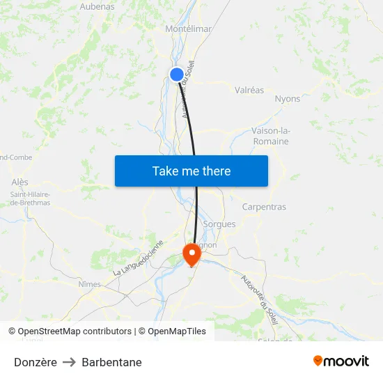 Donzère to Barbentane map
