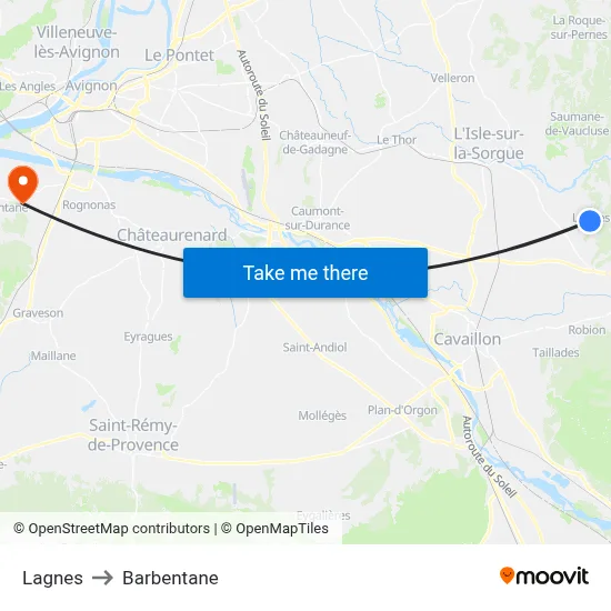 Lagnes to Barbentane map