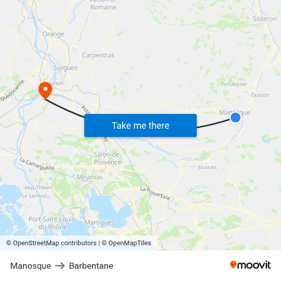 Manosque to Barbentane map