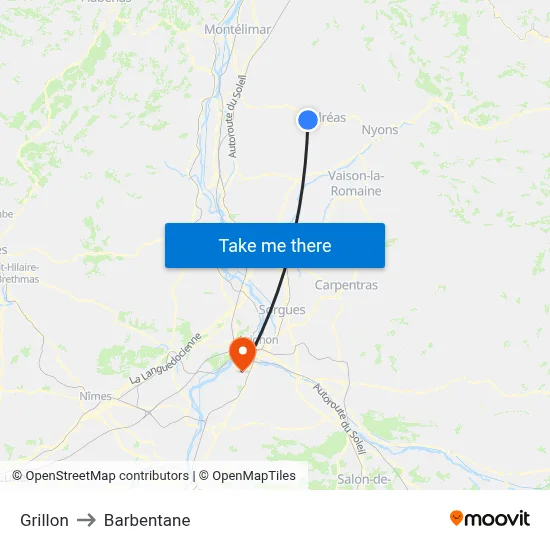 Grillon to Barbentane map