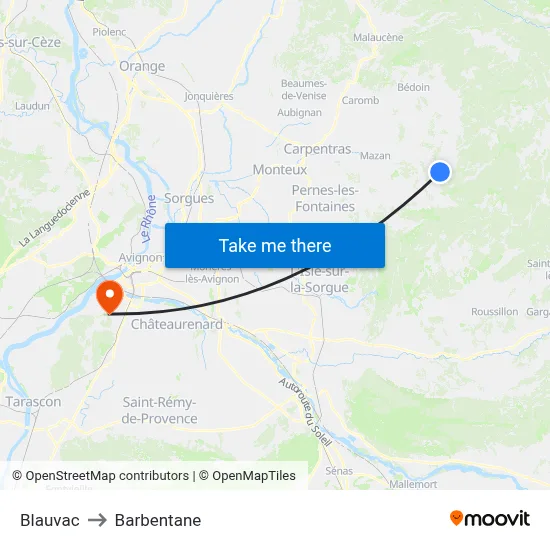 Blauvac to Barbentane map