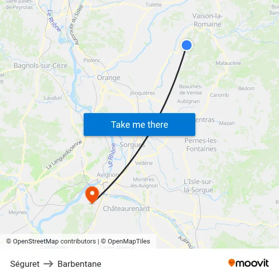 Séguret to Barbentane map