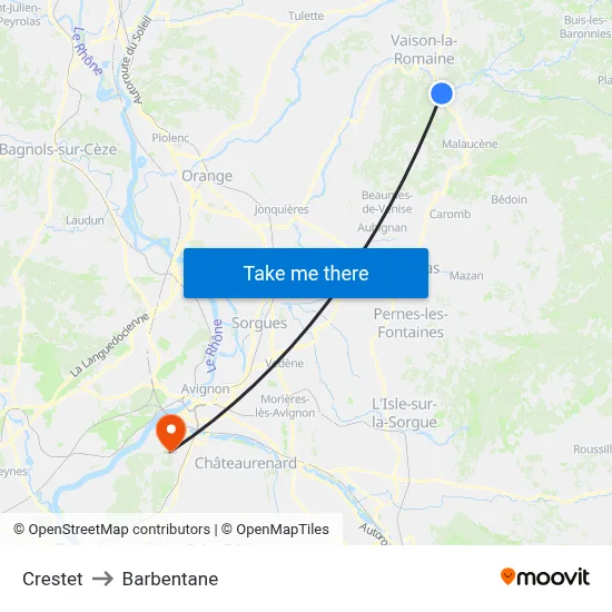 Crestet to Barbentane map