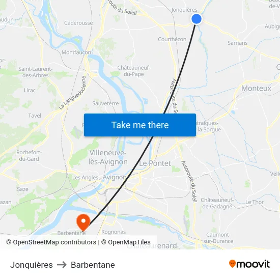 Jonquières to Barbentane map
