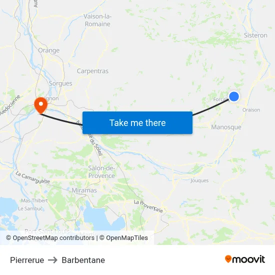 Pierrerue to Barbentane map