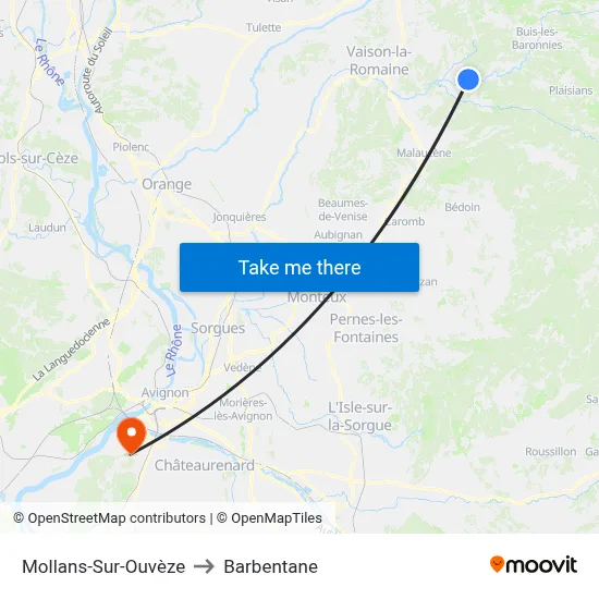 Mollans-Sur-Ouvèze to Barbentane map