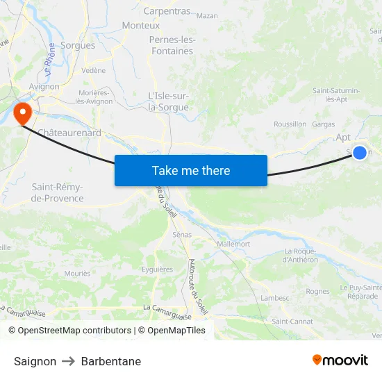 Saignon to Barbentane map