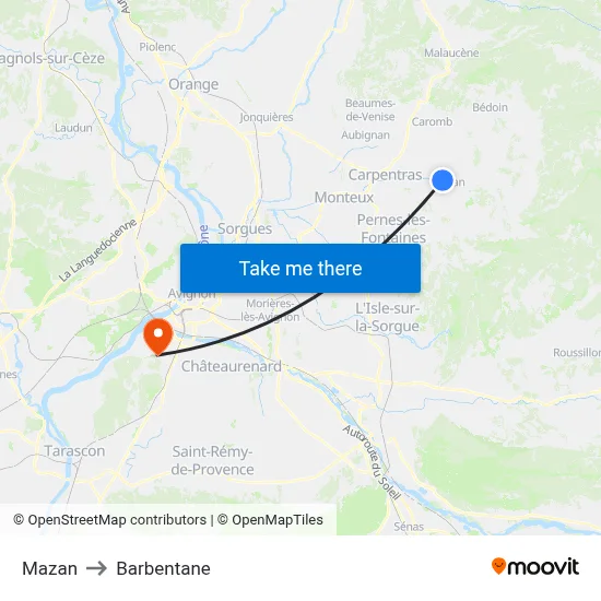 Mazan to Barbentane map