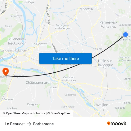 Le Beaucet to Barbentane map