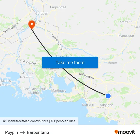 Peypin to Barbentane map