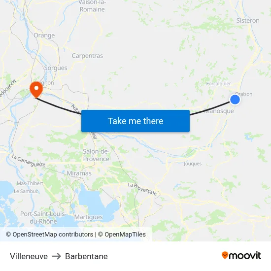 Villeneuve to Barbentane map
