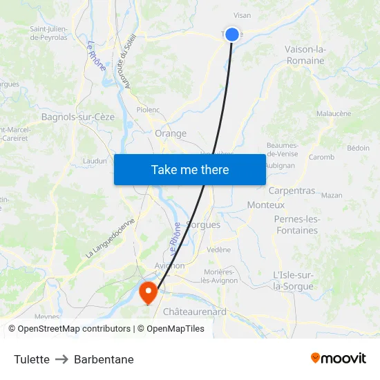 Tulette to Barbentane map