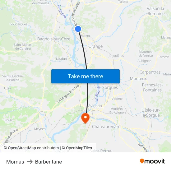 Mornas to Barbentane map