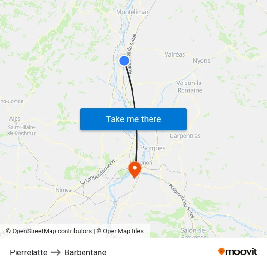 Pierrelatte to Barbentane map