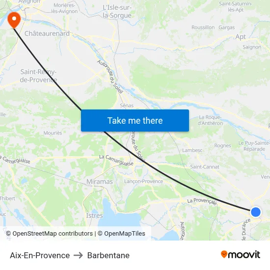 Aix-En-Provence to Barbentane map