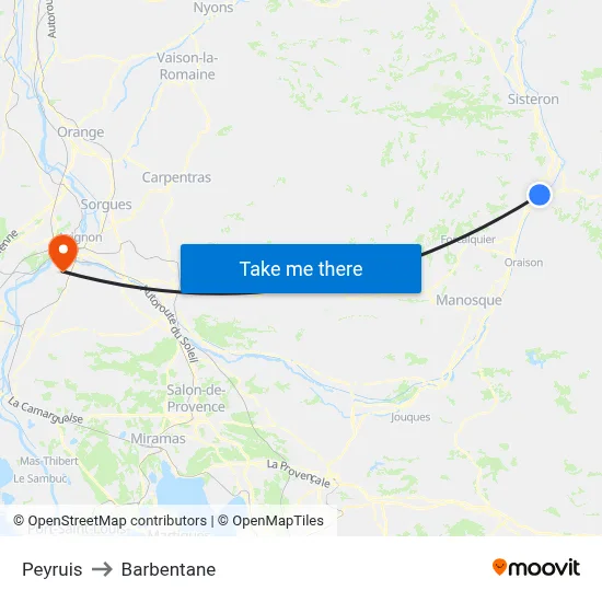 Peyruis to Barbentane map