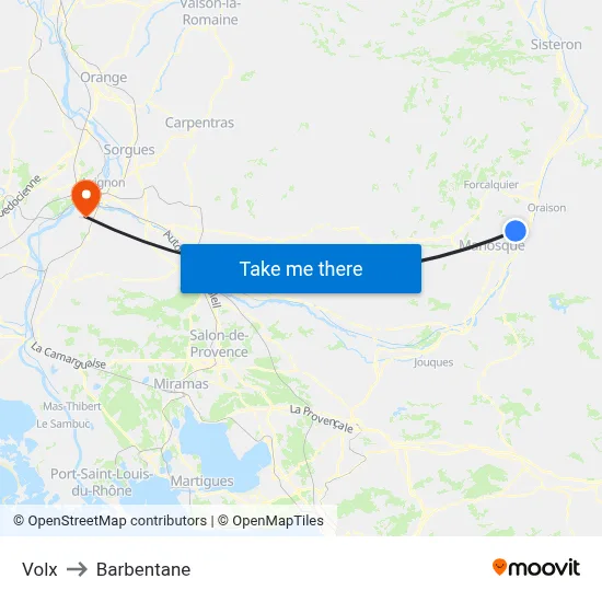 Volx to Barbentane map