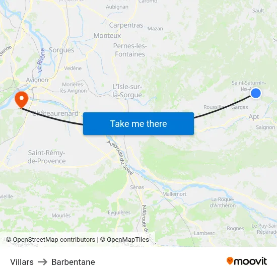 Villars to Barbentane map