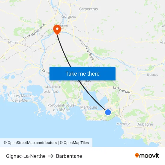 Gignac-La-Nerthe to Barbentane map