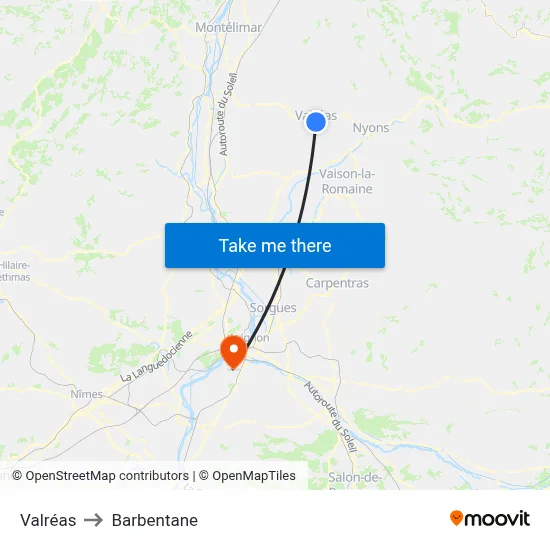 Valréas to Barbentane map
