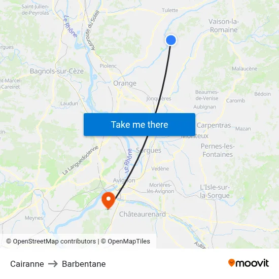Cairanne to Barbentane map