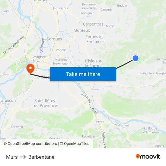 Murs to Barbentane map