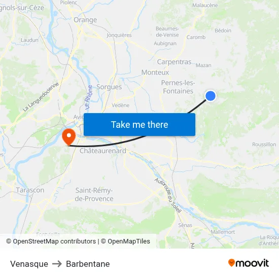 Venasque to Barbentane map