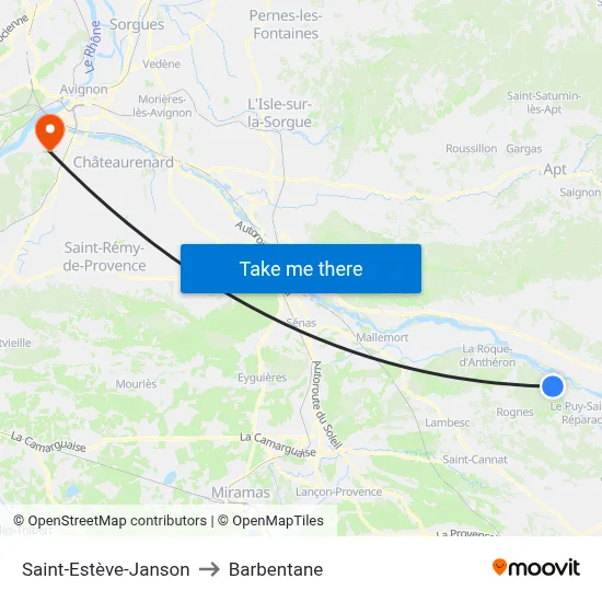 Saint-Estève-Janson to Barbentane map