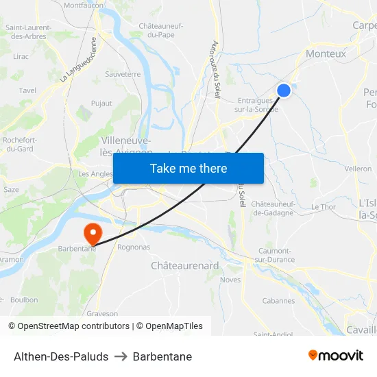 Althen-Des-Paluds to Barbentane map