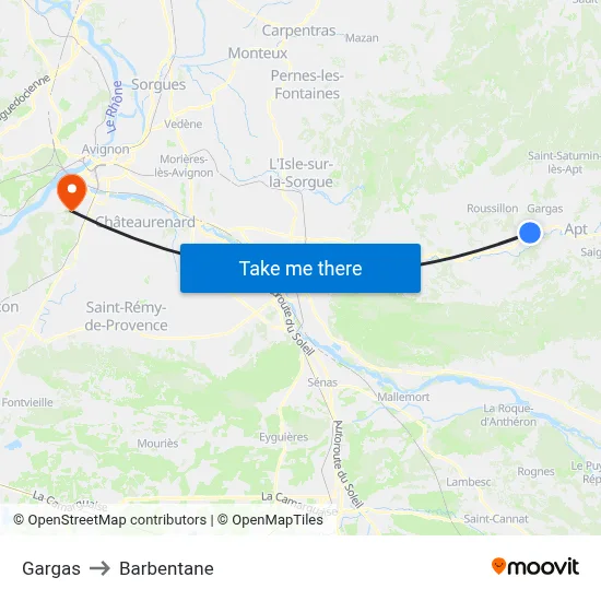 Gargas to Barbentane map