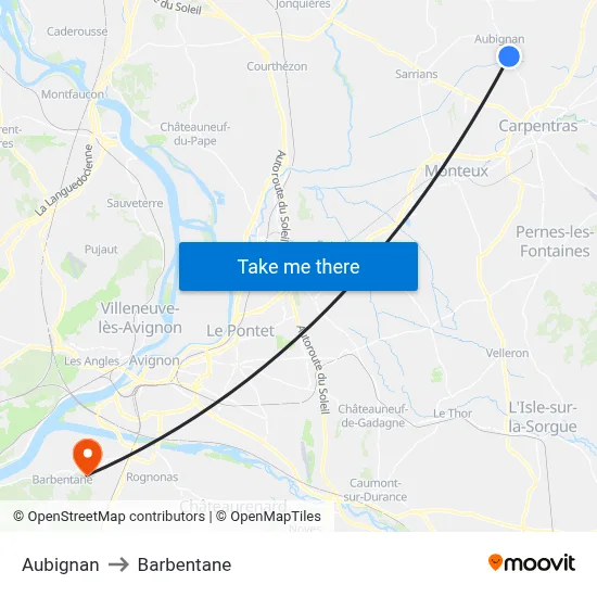 Aubignan to Barbentane map