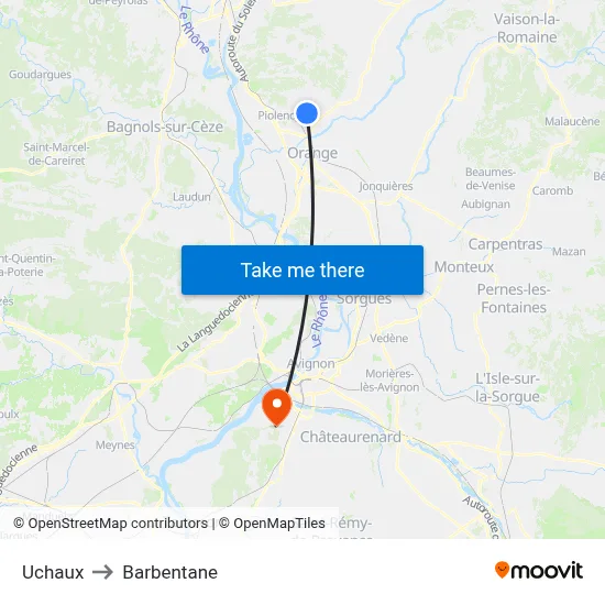 Uchaux to Barbentane map
