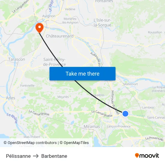 Pélissanne to Barbentane map