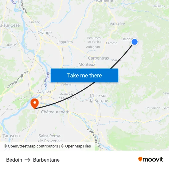 Bédoin to Barbentane map