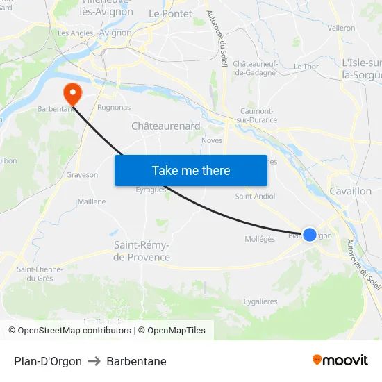 Plan-D'Orgon to Barbentane map