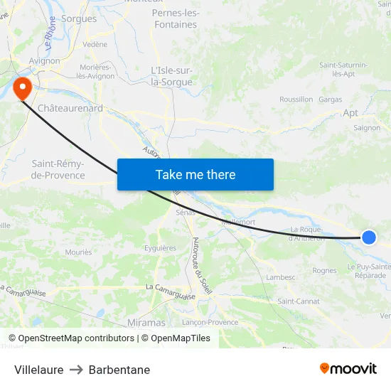 Villelaure to Barbentane map