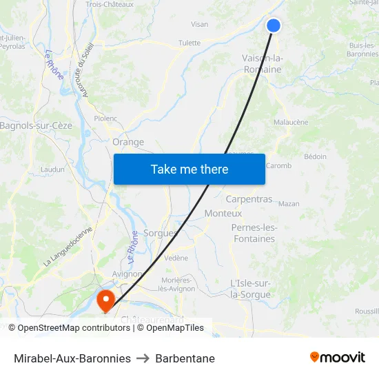 Mirabel-Aux-Baronnies to Barbentane map