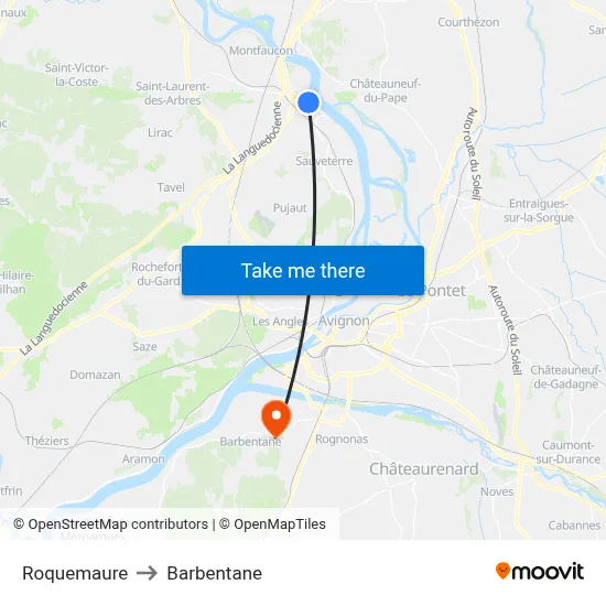 Roquemaure to Barbentane map