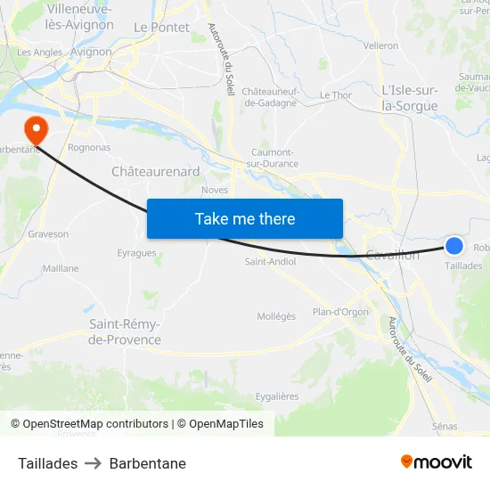 Taillades to Barbentane map