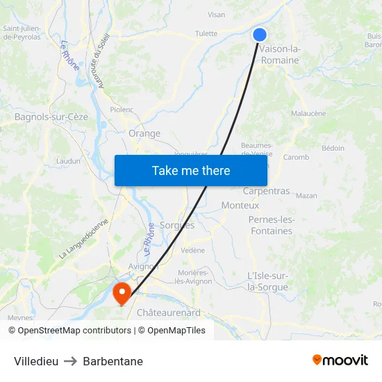 Villedieu to Barbentane map