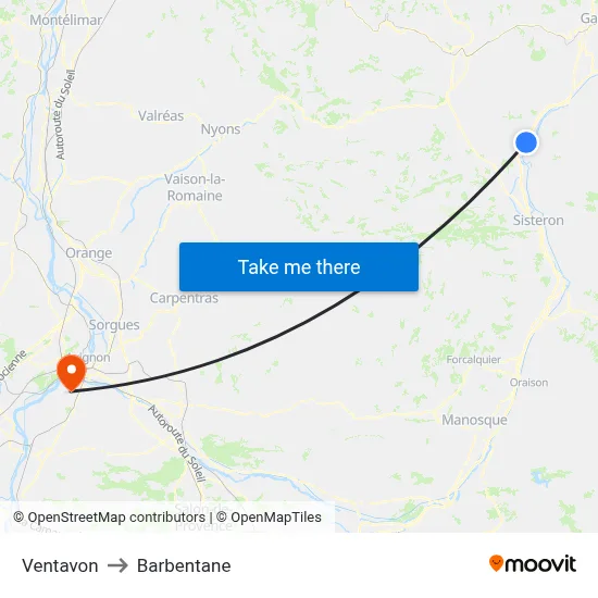 Ventavon to Barbentane map