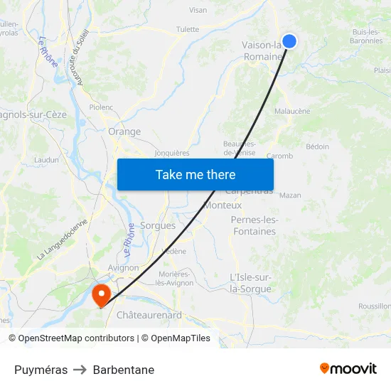 Puyméras to Barbentane map
