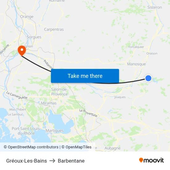 Gréoux-Les-Bains to Barbentane map