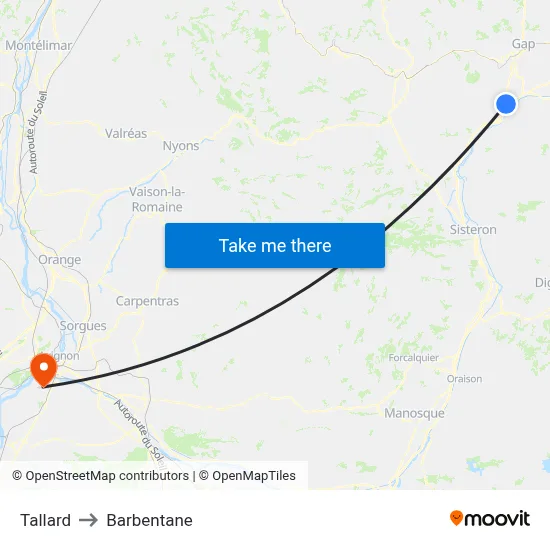 Tallard to Barbentane map