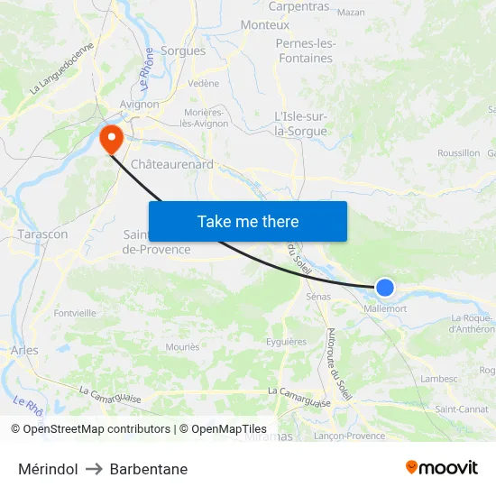 Mérindol to Barbentane map
