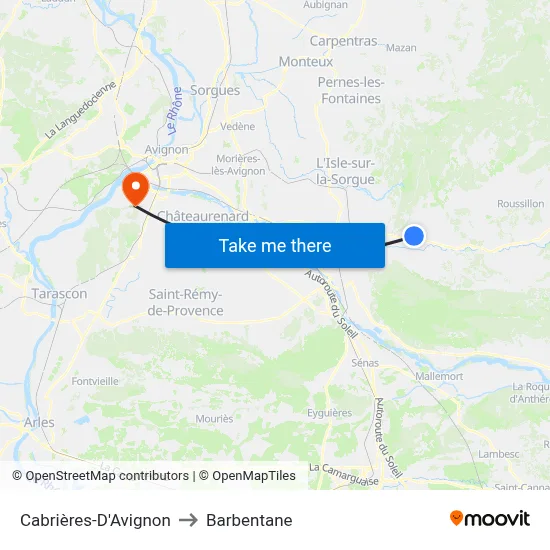 Cabrières-D'Avignon to Barbentane map
