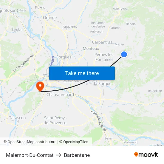 Malemort-Du-Comtat to Barbentane map