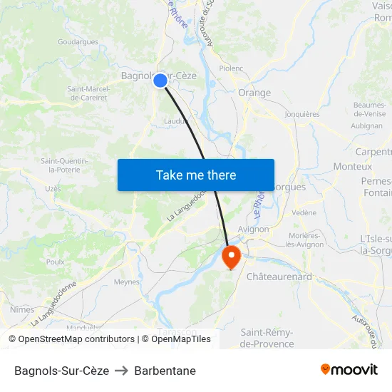 Bagnols-Sur-Cèze to Barbentane map