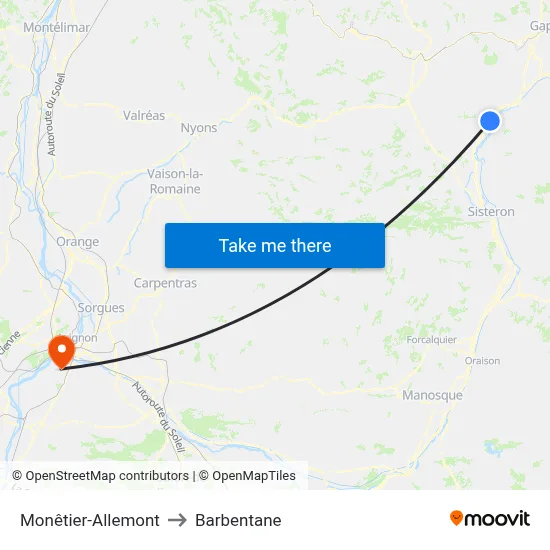 Monêtier-Allemont to Barbentane map
